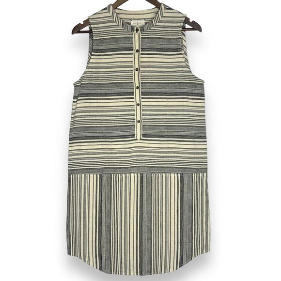 Lou & Grey Stripe Cotton Button Front Sleeveless Tunic Dress Boho Nautical NWT S - Picture 1 of 10